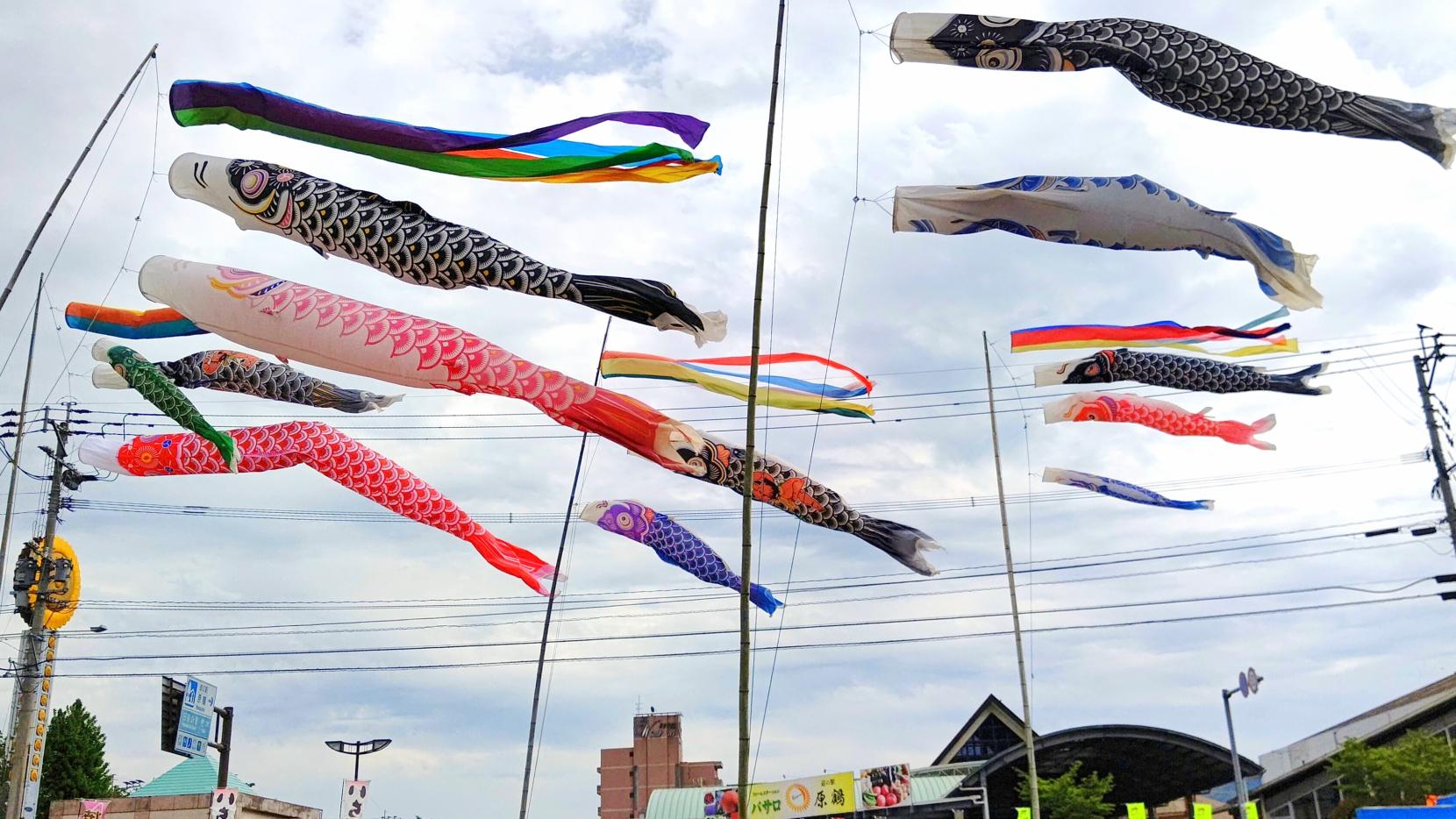 Koinobori de la station routière « Harazuru » (Ville d'Asakura)