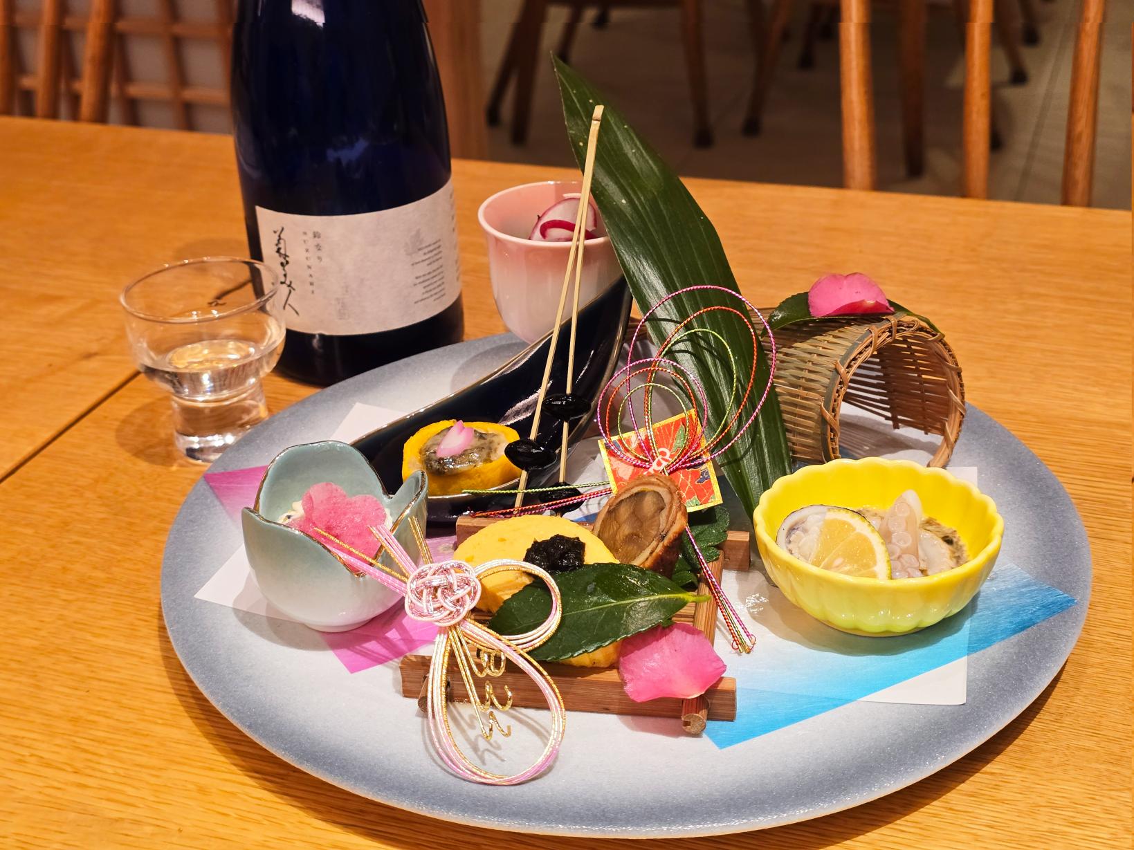 【旬菜盛】「海苔」の濃厚な旨味を包み込んだ前菜と、北原白秋の愛した酒-0