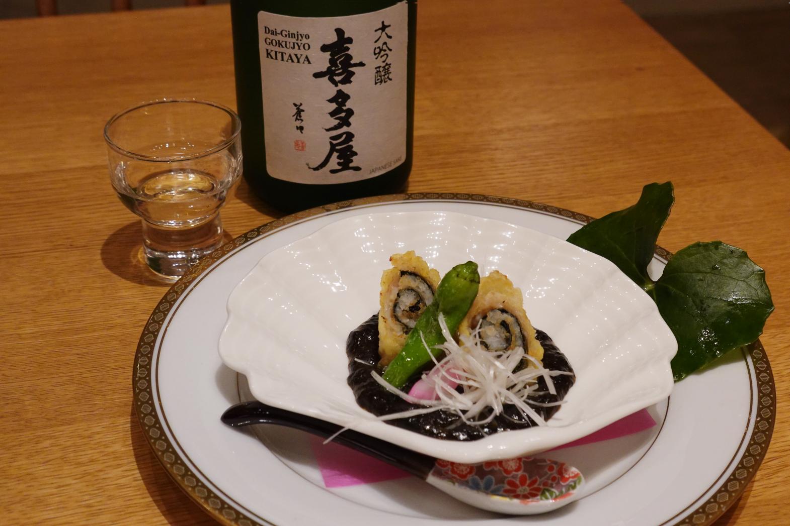 【強肴】煮付けの定番を「フレンチ」の領域へ。くちぞこの磯辺鳴門巻-0