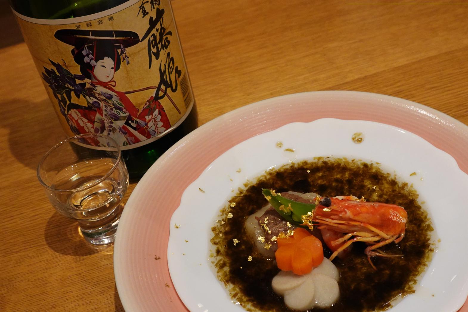 【炊き合わせ】海老と牛すじ、野菜を包み込む、芳醇な「海苔餡」と昔ながらの純米酒-0