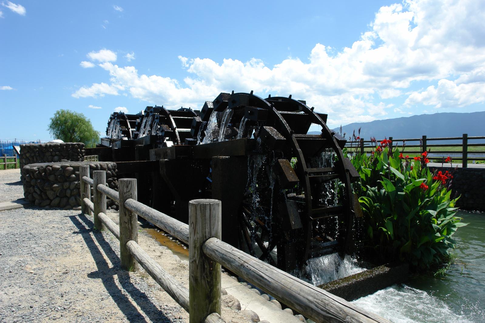朝倉の三連水車の稼働（山田堰通水式）-7
