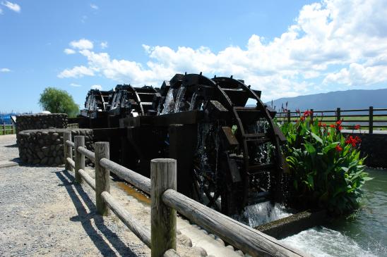 朝倉の三連水車の稼働（山田堰通水式）-7