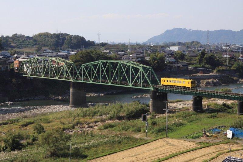 Yellow trains and railroad scenery