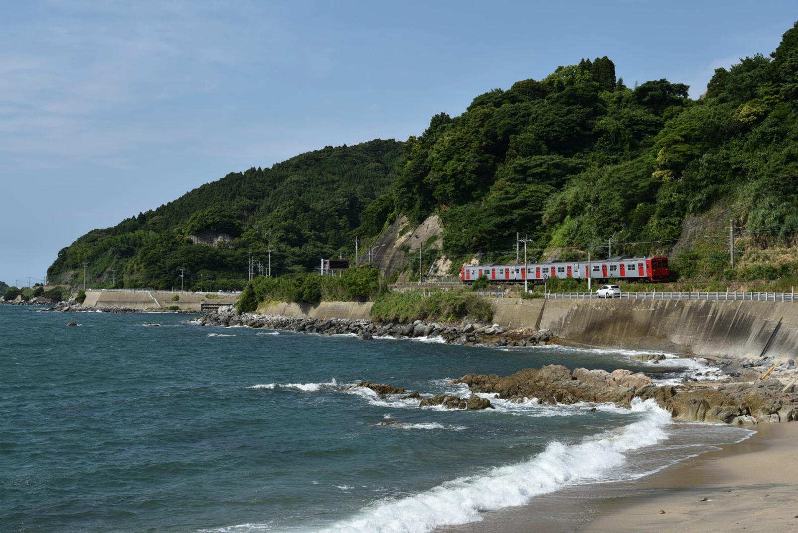 大海和电车的风景