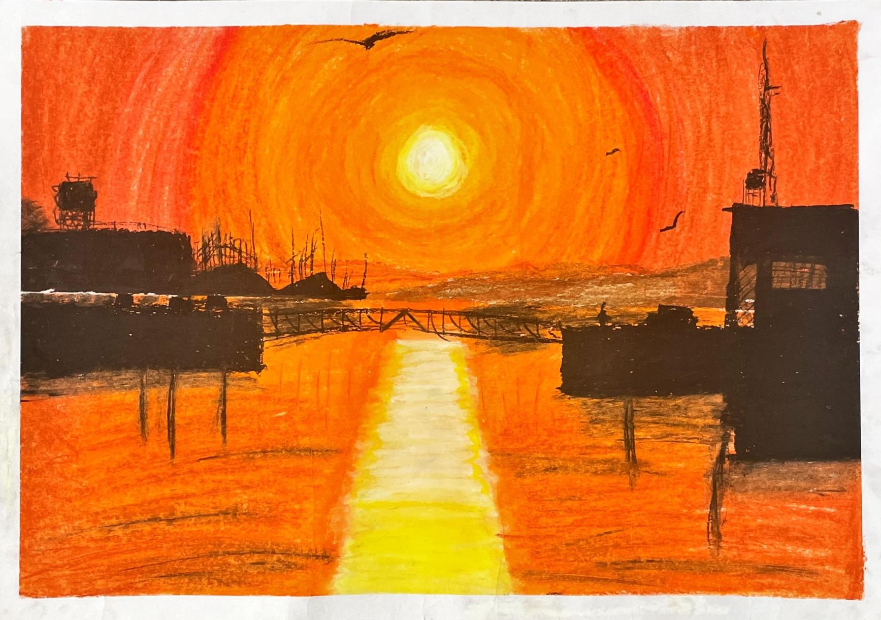 絵画部門 小学生の部大賞「三池港－光の航路－」