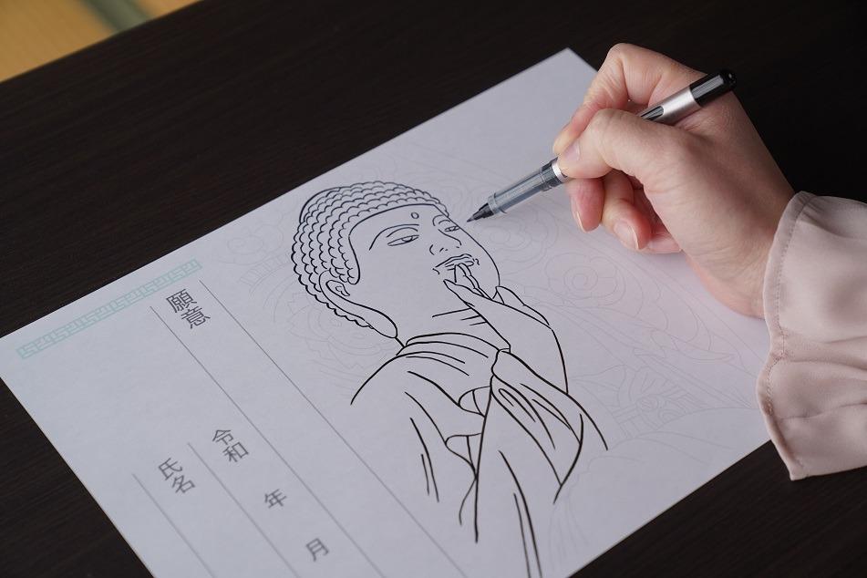 お寺で写仏体験-1